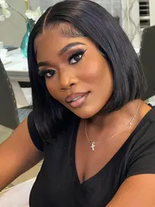 12-Inch Bob Wig for Women, Real Human Hair, Glue-Free 4x4 Lace Closure, Pre-Cut, 200% Density, Unprocessed Natural Hair, Lace Front Wigs, Lace Front Bobs