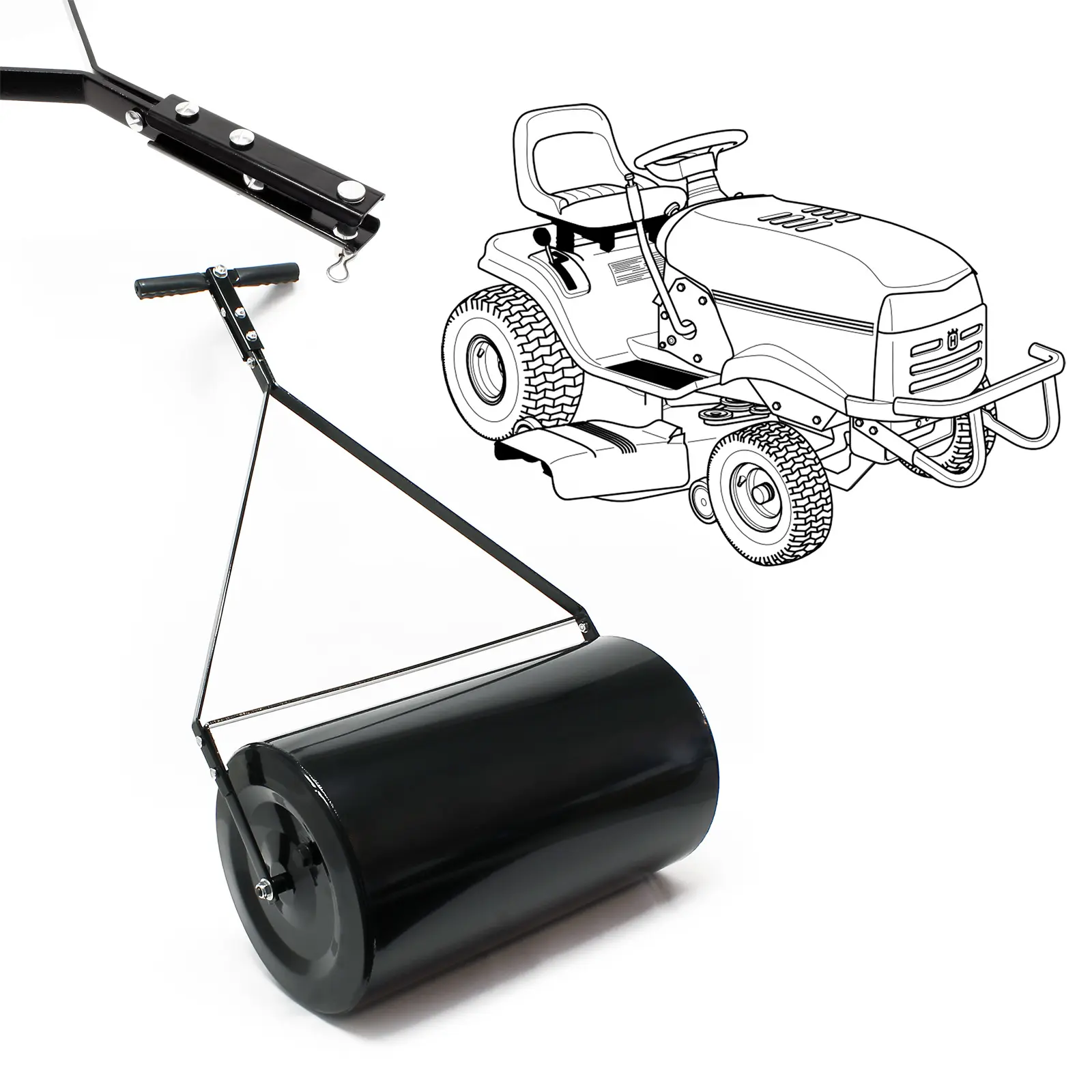 Combination Push/Tow Poly Lawn Roller, 14"×24" Drum, 60L/16 Gallon Fill Capacity, Easy-Turn Tethered Plug, Durable Yard & Garden Leveling Tool