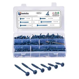 Carbon Steel Screws Assortment Kit, 360 pcs/680 pcs, Square Head Self-Tapping Screws, Wood Screws, Assorted Screws, Screws Set（#8 Blue&Silver, Drive Bit Included