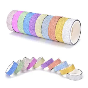 10 Rolls Random Color Glitter Washi Tape, Adhesive Sticker For DIY Crafts, Metallic Color Gift Craft Decorative Tape, Glue Tape