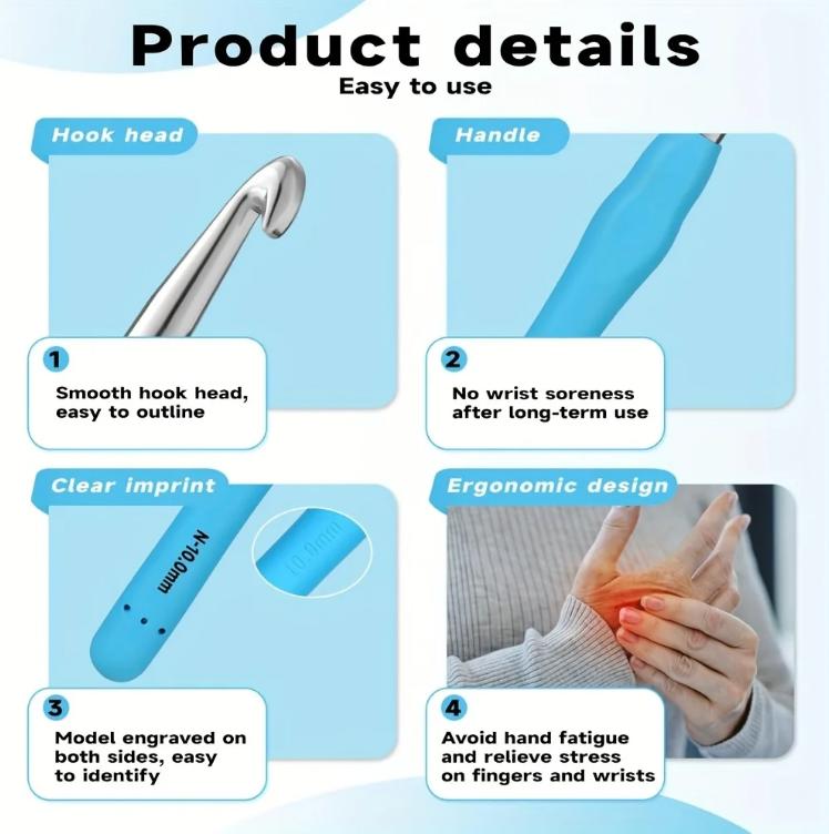 Harxvto 50 Pcs Complete Crochet Kit for Beginners, 14 Sizes Hooks with Ergonomic Grip Soft Handles for Arthritic Hands, All-in-One Knitting Supplies with Case - Ideal Gift for Mom & Craft Lovers