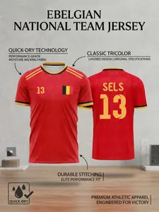 Belgium 2026 Soccer Jersey Men's Football Shirt, Quick-Dry Sports Training T-Shirt, Breathable Mesh Fan Gear, Ergonomic Fit