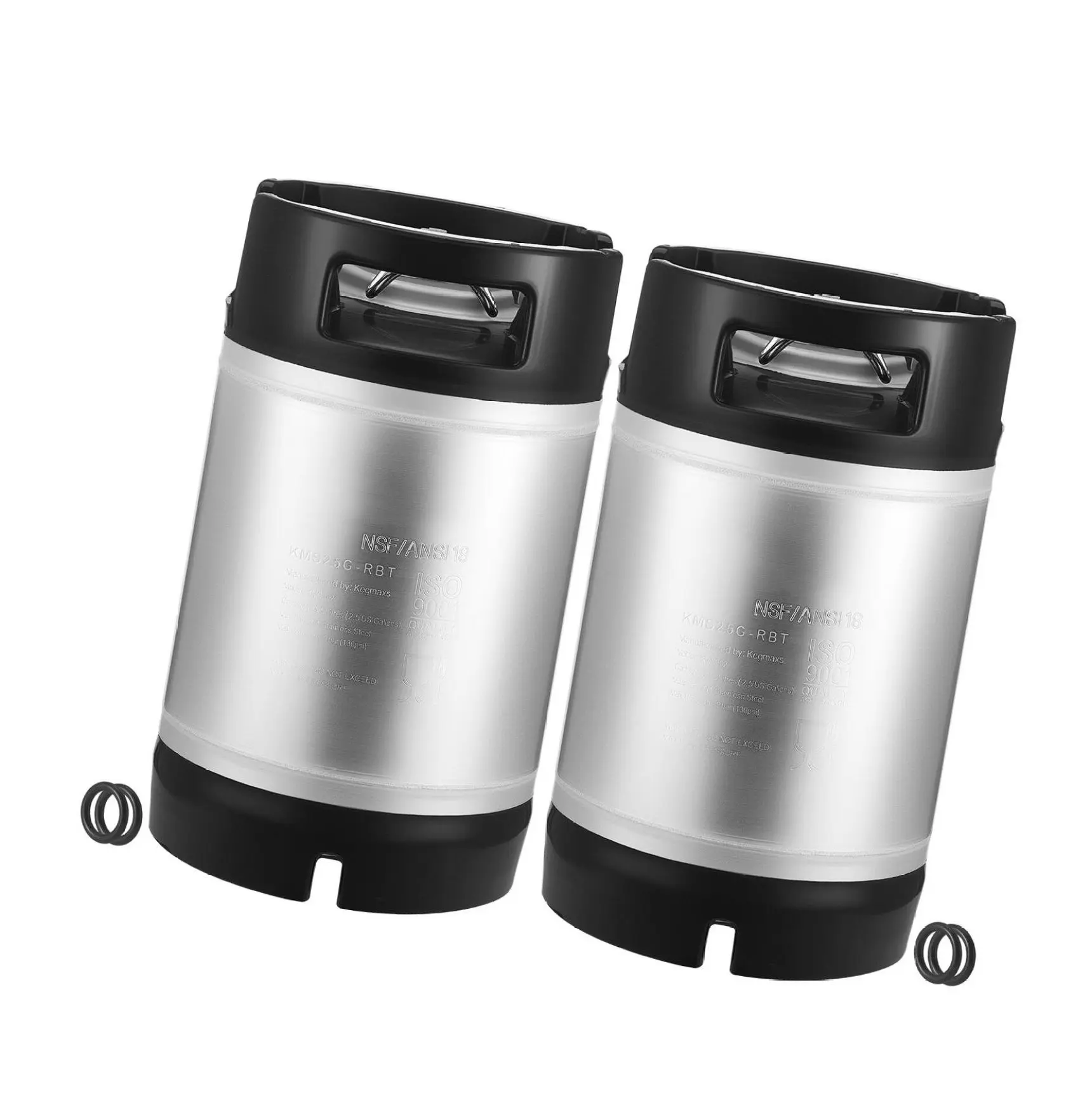 2.5 Gallon Corny Keg, Ball Lock Kegs 2-Pack, 304 Stainless Steel Home Brew Kegs with Handles & Rubber Bottom, Cold Brew Keg for Beer, Soda, Home Brewing Default