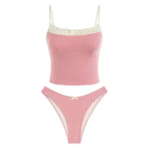 ZAFUL Women’s Hot Pink Plaid Tankini Swimsuit Set - Ruffles & Bowknot Detail！ Sexy Summer Beachwear， Viral Swimsuit！ Cute Tummy Control Two Piece，Women's Swimwear Trending 2026
