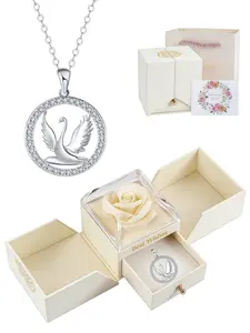 Star Ring Swan Feather Exquisite & premium swan gemstone necklace.Paired with a surprise double-door preserved rose jewelry gift box.Ideal gift for birthdays, Mother’s Day and Valentine’s Day.