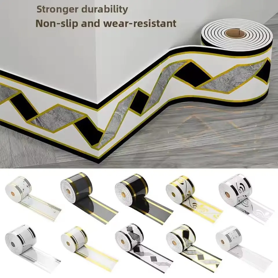 1Roll 10cmx5m Rolled Self-Stick Baseboard Trim-Anti-Collision Wall Waistband Sticker for Living Room Bedroom Home Decor ﻿