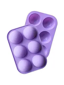 2 Pack 6-Cavity Semi Sphere  Mold, Baking Mold for Making Hot  Bomb, Cake, Jelly, Dome Mousse (Purple)