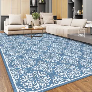 Vintage Floral Carpet Washable Carpet Low Pile Anti-Shedding Carpet Indoor Imitation Cashmere Carpet Suitable For Living Room Bedroom Office Kitchen