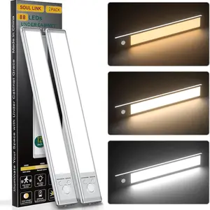 USB Rechargeable Under Cabinet Light, 2 Counts Magnetic Dimmable LED Light, Motion Sensor Light for Closet, Stairway, Kitchen, Living Room, Bedroom, Under Cabinet Lighting