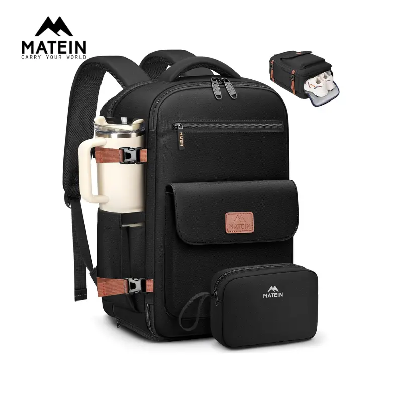 MATEIN Personal Item Backpack for Frontier Underseat Travel Backpack with Water Bottle Holder Fit 15.6" Laptops, TSA Approved Luggage Bag with Shoe Compartment for Airlines, 2 Pcs Set