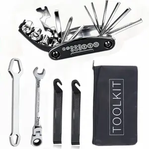 16-in-1 bicycle multi-functional tool set, compact and portable bicycle repair tool kit, including Allen wrench, screwdriver, socket wrench and tire prying rod, suitable for emergency repair on the go, mountain bike and road bike maintenance.