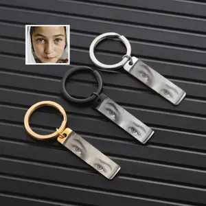 Personalized Human Eyes Keychain, Engraved Your Eyes Photo keychian for Him/Her,'I with You' keyring,Birthday Gift,Gift for Boyfriend,Lover