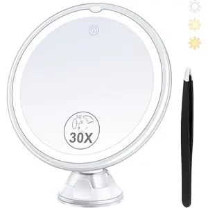 Magnifying Mirror with Light 30X, Lighted Makeup Mirror for Precision Makeup, 3 Color Modes Adjustable Brightness, 360° Swivel with Suction Cup for Bathroom 8 Inches