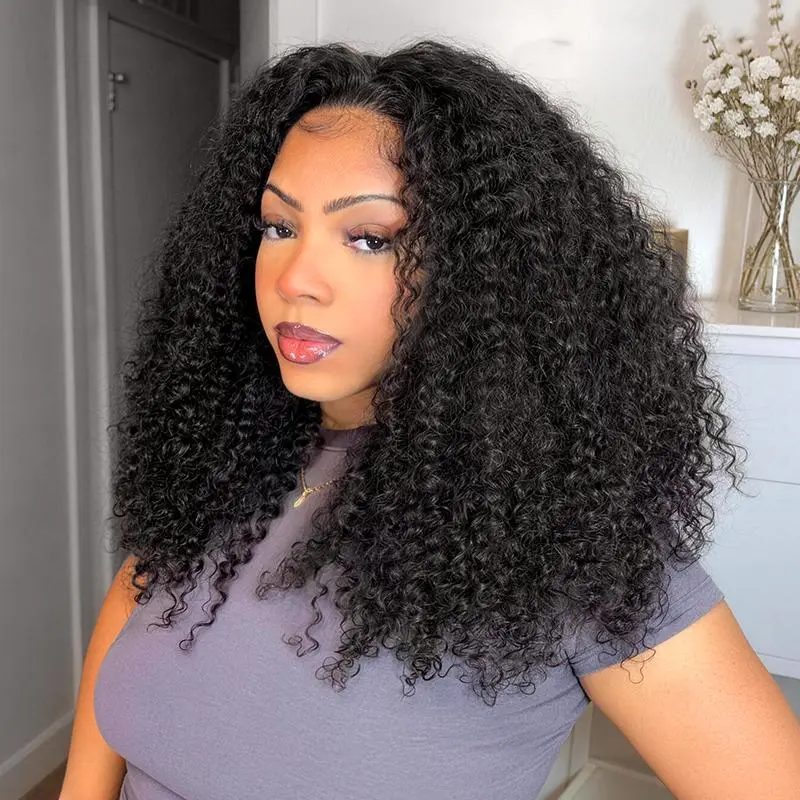 [Vietnamese Hair] Megalook Super Double Drawn 3 In 1 Burmese Curl Half Wig Glueless Human Hair Wig Ready Go Curly Wig Natural Black Color Beginner Friendly 100% Human Hair WIG
