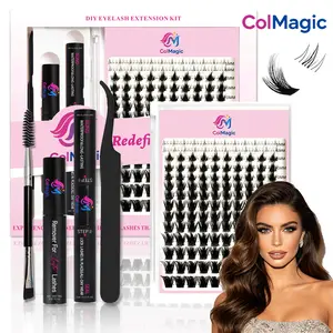 ColMagic Cartoon DIY Eyelash Extensions Kit - 5-18mm Natural Pre-Made Black False Eyelashes (144pcs), Waterproof Bond & Seal Glue, Tweezers, Remover Applicator for Easy At-Home Use