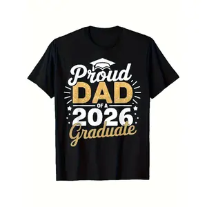Proud Dad of a 2026 Graduate T-Shirt - Heavyweight 220gsm 100% Loose Fit Round Neck, S-XXXL Sizes, Black with Golden Lettering & Diploma Design - Unisex Adult Graduation Gift for Men & Women, Soft Breathable Casual Comfort, Machine Washable