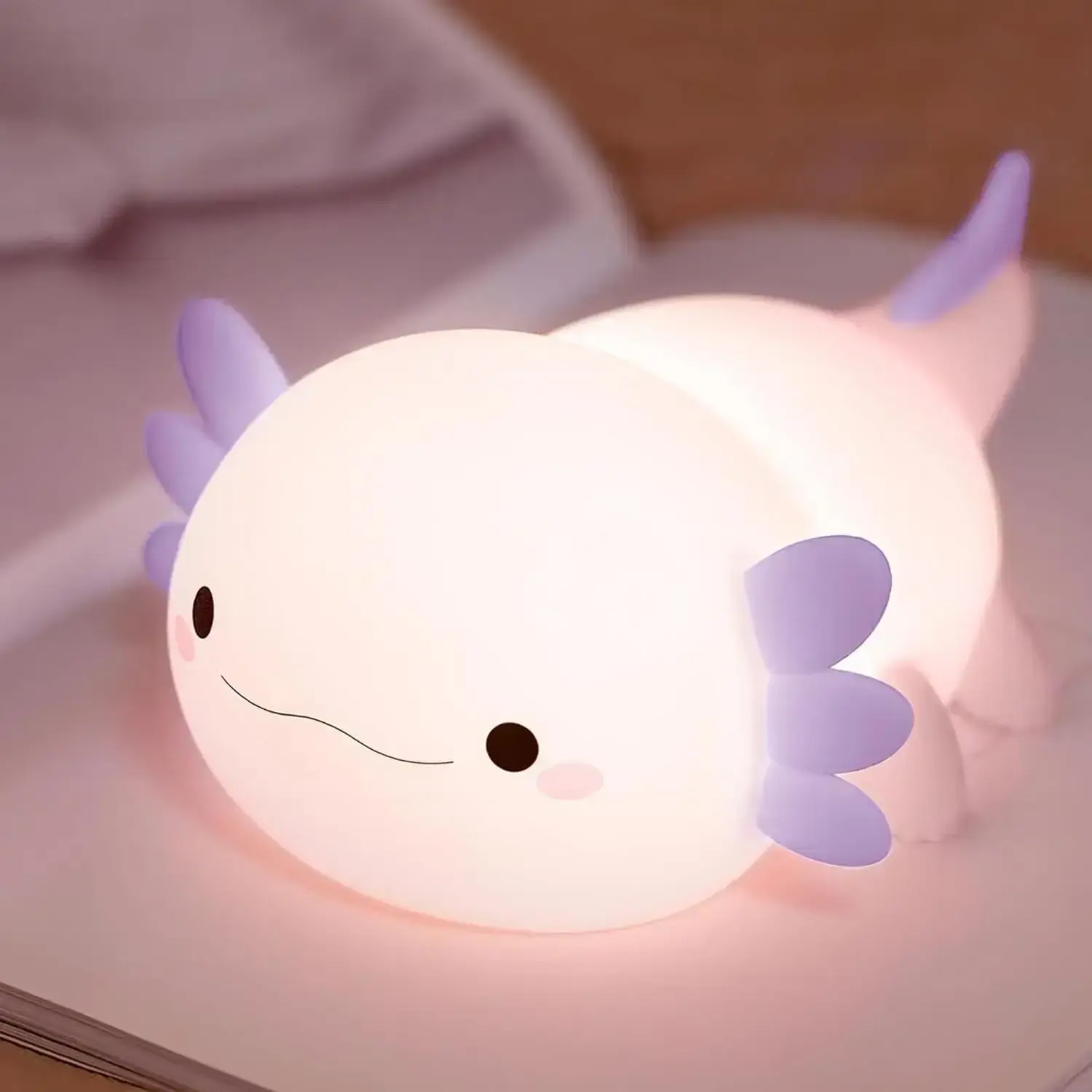 Night Light for Kids,Cute Purple Axolotl Lamp ,LED Squishy Nursery Nightlight,  Soft Silicone Novelty Animal Bedside Lamp