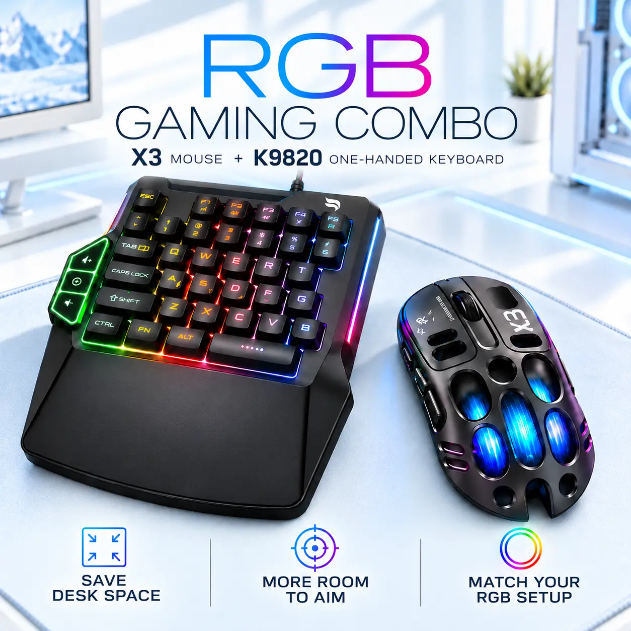 T-WOLF X3 Tri-Mode Gaming Mouse & K9820 One-Handed RGB Gaming Keyboard Combo, 35-Key Wired Keypad with Wrist Rest, Compact PC Gaming Setup keyboard gaming keyboard gaming mouse keyboard and mouse