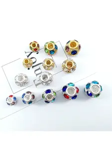 30 pieces 14mm colorful rhinestone large-hole disc spacer beads gold silver disco ball beads handmade jewelry making supplies Bead Assortment