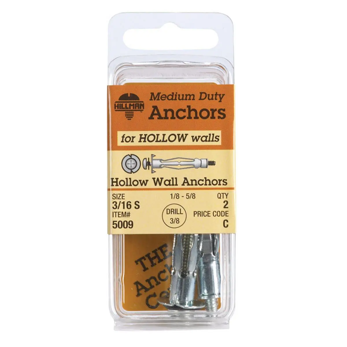Hillman 212 MAIN Small Hollow Wall Anchor, 0.19 in. Fastener, 2-Piece Card, 6-Card Pack (SKU: 5333117)