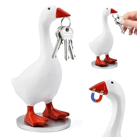 7x5 in Polyresin Magnetic Dress-Up Desk Goose Statue - Magnetic Beak, Cute Funny Collectible Figurines, Decoration Figure, Figurines for Adults, Unique Housewarming Gift for Home Decor