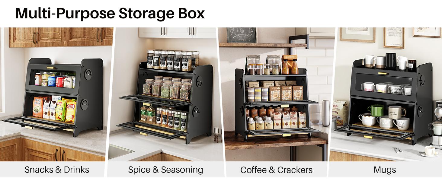 SNTD Bread Box - Kitchen Countertop Bread Storage Container with Bamboo Cutting Board, Adjustable Vent Hole Dials