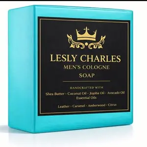Lesly Charles Men's Cologne Soap Bar - Premium Handcrafted Aroma Body Cleanser with Shea Butter, Essential Oils - Warm Woody Leather, Amberwood, Citrus Scent (Solid Bar)