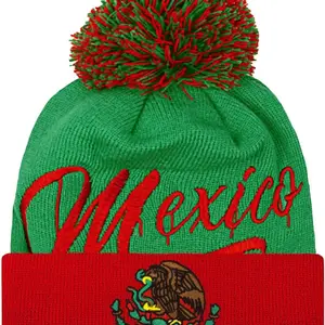 Mexico Beanie Hat for Real Fans，Sports Stylish Knit Hat with Pom Men Women Cuffed Knit Toque Cap Gifts