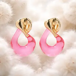 Crystal Freeze Drop Earrings - Gold-tone Alloy Stud & Clear Acrylic Drop - Lightweight Statement Earrings for All-day Comfort - 2.25-2.5 Inches Length