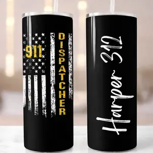 Custom Name and Badge Number (if desired), Personalized 911 Dispatcher Tumbler, 911 Dispatcher Thank You Gift, 911 Operator Appreciation Gift, Thin Gold Line