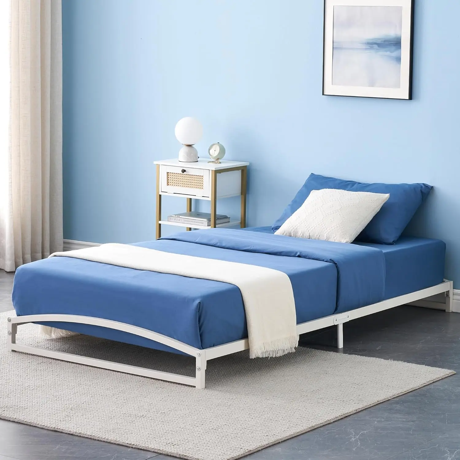 【Christmas Gift】Low Bed Frame Twin Size - 6 Inch Heavy Duty Metal Platform Mattress Foundation No Box Spring Needed Noise-Free Non-Slip Easy Assembly White