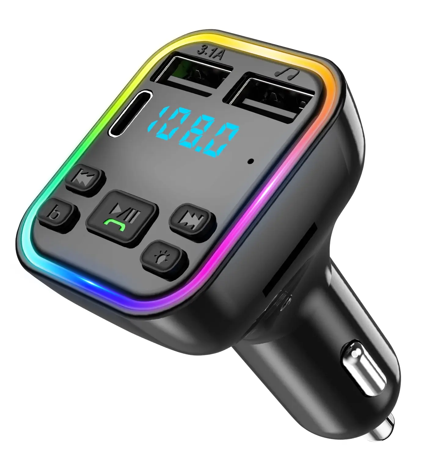 Bluetooth 5.3FM transmitter car adapter, wireless radio MP3 player stereo music audio receiver hands-free calling, USB-C car charger, supports TF card