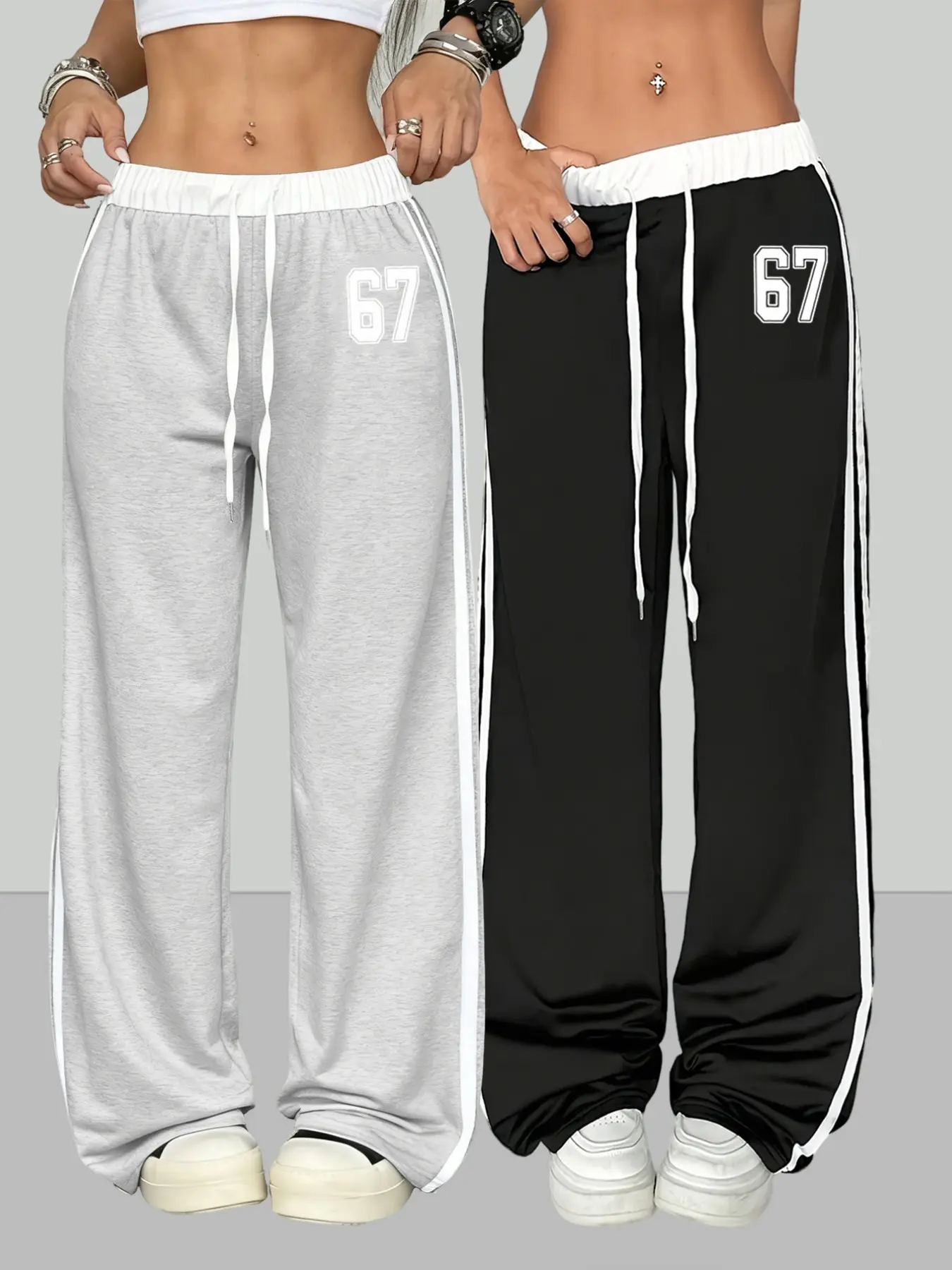 Two-Piece Women's Casual Spring/summer Digital Print Belt Patchwork Sporty Street Retro Style Lazy Sports Pants Digital Print Sweatpants Casual Comfy Sweatpants