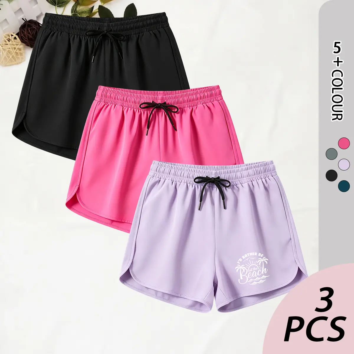Women’s 3-pack polyester shorts designed specifically for summer adventures, featuring stylish beach-themed prints.A loose fit avoids tightness, offering a lightweight, flowy feel—ideal for beach parties, sightseeing, and everyday casual wear.