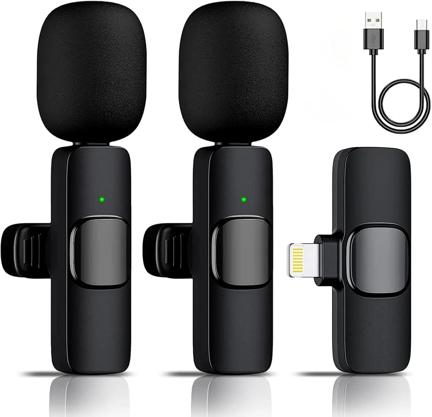 2 Pack Wireless Microphone for iPhone iPad, Wireless Lavalier Microphone, Mini Mic Clip-on Microphones for Video Recording, Live Stream, Interview, Tiktok, Vlog, Podcast, YouTube,