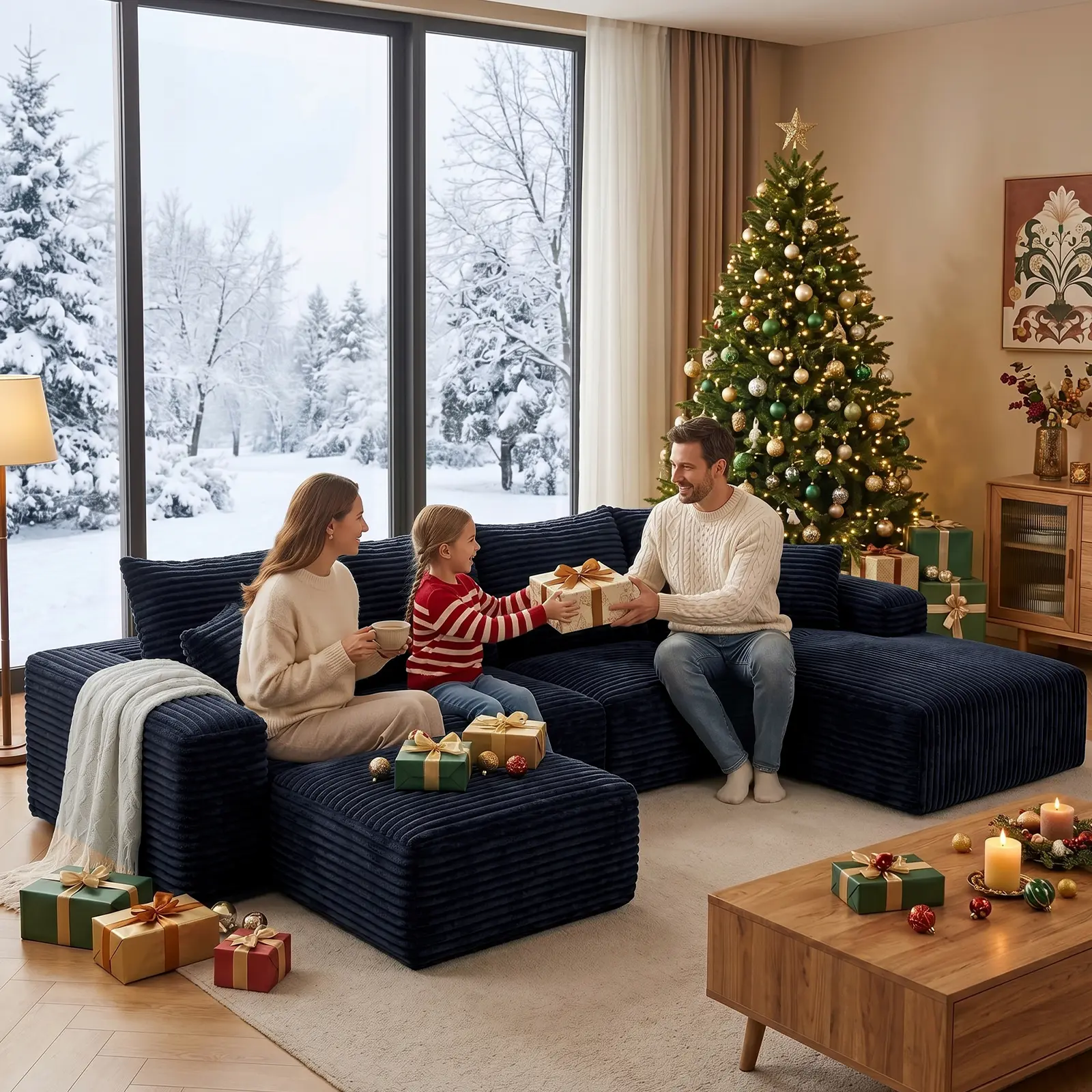 【Summer Wins】Oneroom oversized 137” U-shape  Ergonomic Deep Seat Deep Sleep Modular Couch, 3 Packages Shipping Cloud Boneless Sectional Sofa with Ottoman & 2 Throw Pillows,Pure Sponge Compression No Assembly Comfy Sofa for Living Room Apartment Dorm