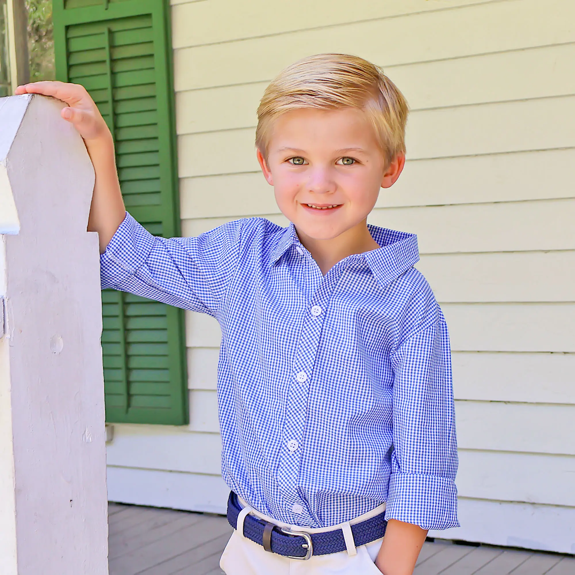Gingham Button Down Shirt Royal - Boys Classic Collared Shirt