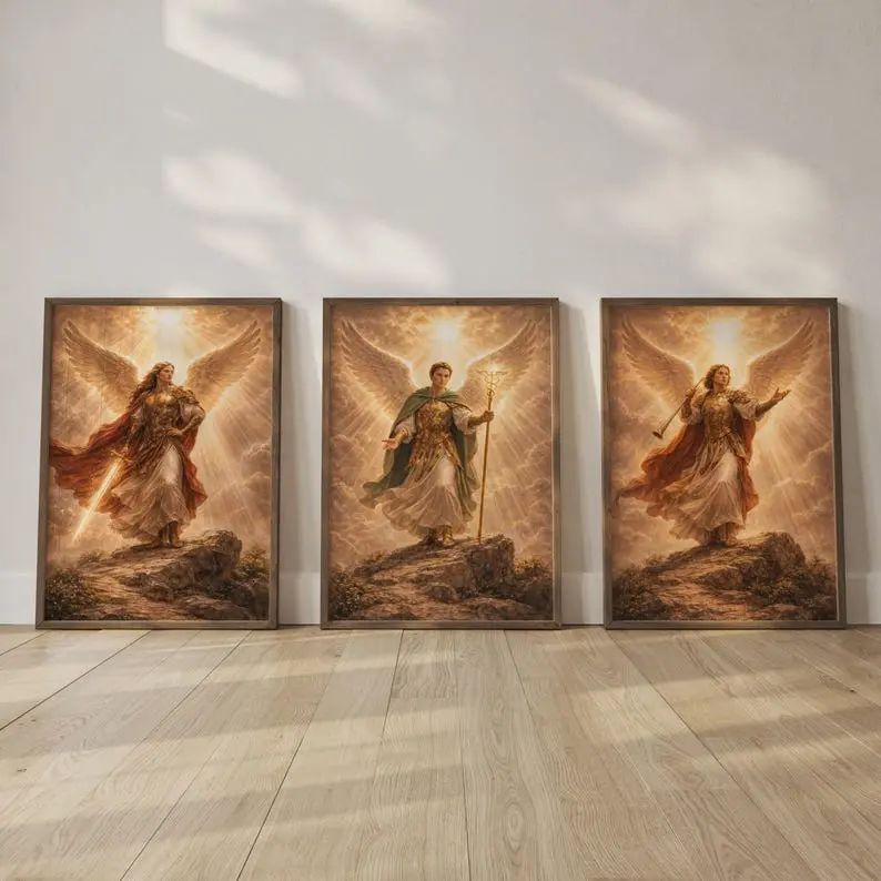 Archangels Wall Art Set of 3 - Michael, Gabriel & Raphael Art Prints, Religious Art, Christian Posters for Catholic Home Decor