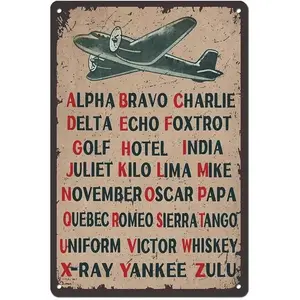 Pilot Code Phonetic Alphabet Poster 8x12 Inch Tin Sign Retro Military Wall Decor, Military Wall Art, Gift for Man Cave-Garage-Bar-School