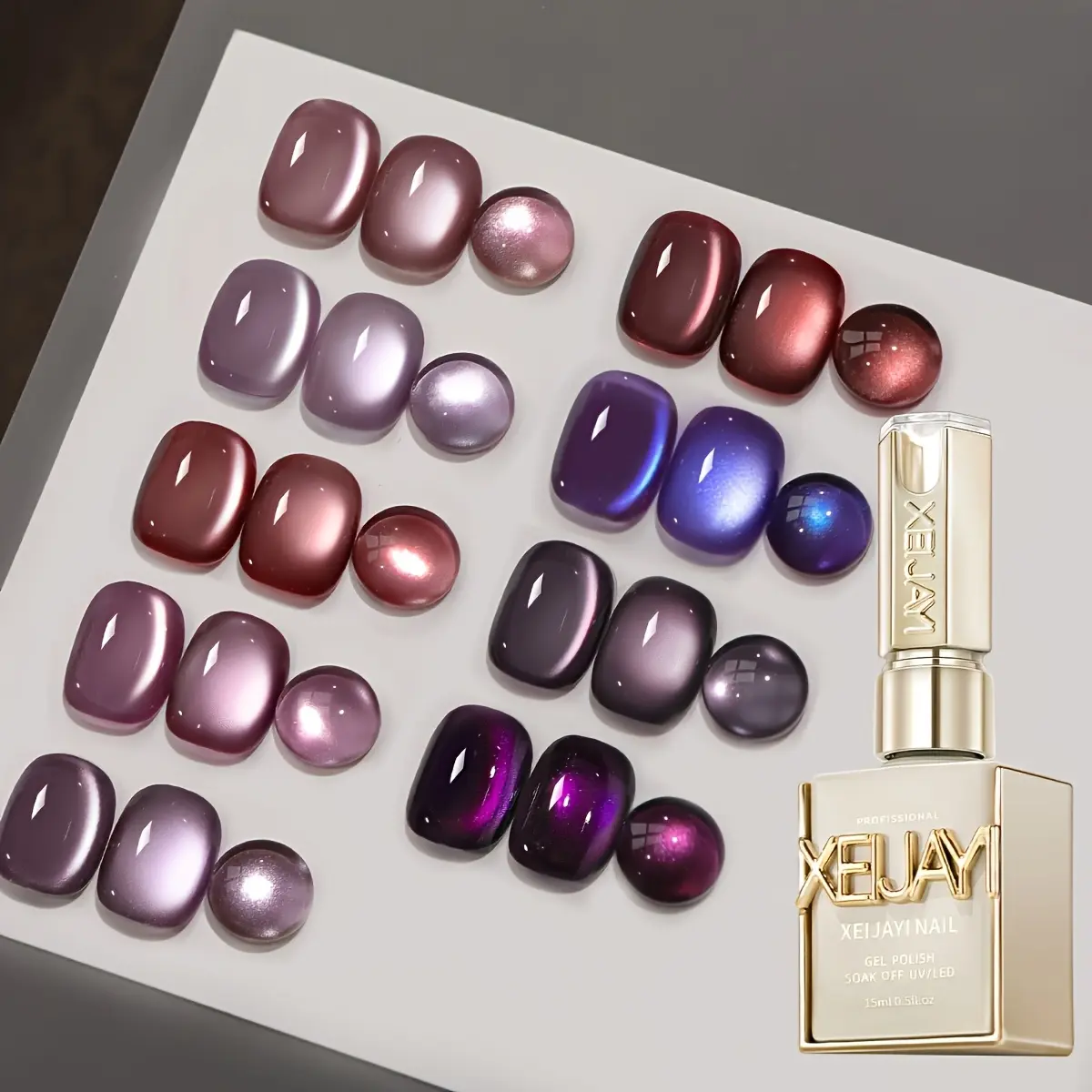 Nine Shades of Purple Fire Gel Nail Kit — Super Bright Cat Eye Series, Photo Frame Bottle Design, Versatile 9-Color Set, Fashionable LED-Inspired Finish, Sparkling and Long-Lasting, Color‑Shifting and Durable, Ideal for DIY Nail Art and Festival Gifts for