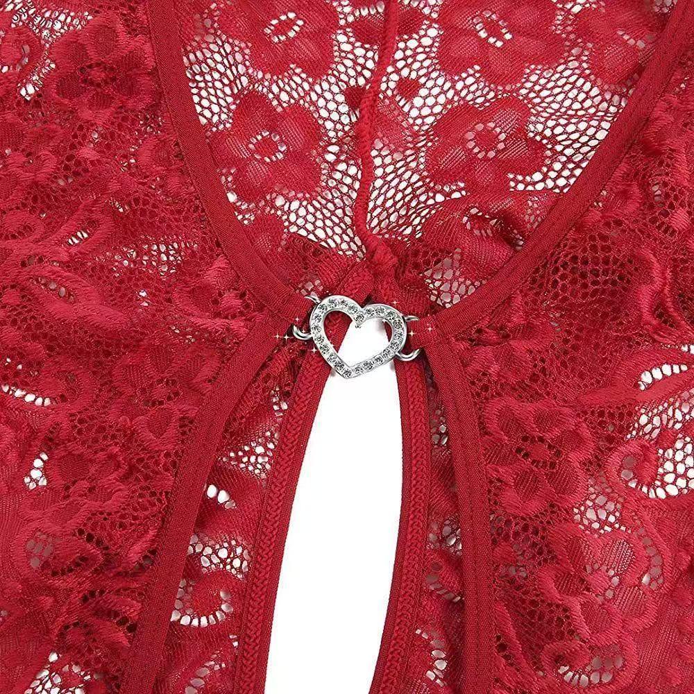 Women's Sexy Lace Mesh Teddy Bodysuit, Deep V Halter Open Back Lingerie Jumpsuit, Floral Lace Crotchless Nightwear, Perfect for Date Night & Daily Wear, Bold Confident Style