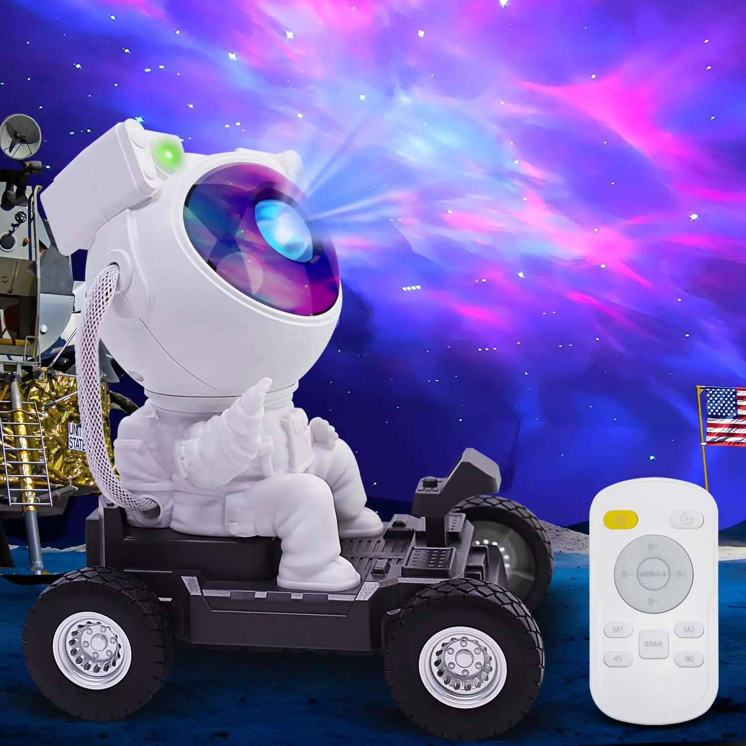 HOMEYA Astronaut Space Man Buddy Galaxy Light Projector - 360° Rotatable ABS Plastic LED Night Light for Space Themed Bedroom Ceiling Decor Gift