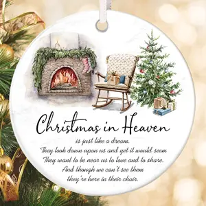 Christmas Ornament 2024, Christmas in Heaven Ornament, Memorial Christmas , Empty Chair Remembrance Ornaments, Grief Ornament Keepsake, Rocking Chair Memorial Ornaments, Ceramic Xmas Memorial
