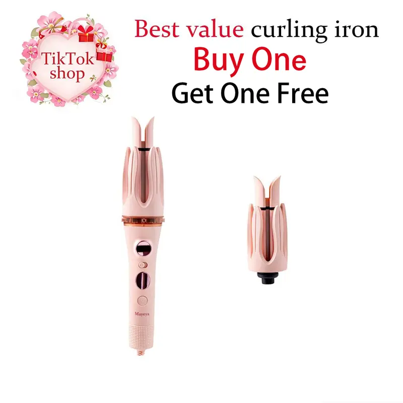Mayeya Automatic 2-in-1 Curling Iron, Dual Voltage, Lightweight for Travel (U.S. Plug), Suitable for All Hair Types, Pink