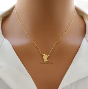 18K Gold Plated Dainty Brushed Minnesota State Pendant Necklace – Minimalist Home State Jewelry for Everyday Wear