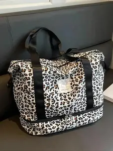 CYX Leopard Print Large Capacity Travel Bag, Lightweight Short-distance Travel Bag, Multi-functional Suitcase Shoulder Bag for Women & Men, Fashionable Patterned Bag, Lightweight Outing Bag, Convenient Carry Bag, Fashionable Duffel Bag