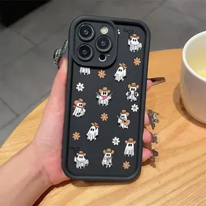 Western Cowboy Ghost Floral Tpu Anti-Drop Case for iPhone 6/7/8/x/XS/XR/XS Max/11/12/13/14/15/16 Pro Max, Perfect Gift for Women & Teens