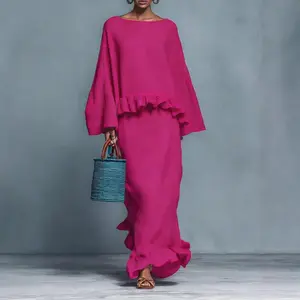 2026 Spring and Autumn Solid Color Loose Long Sleeve Top Long Skirt Casual Fashion Suit