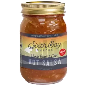 Sixth Day Snacks Hot Black Bean & Corn Salsa (16 oz.) - Fresh Ingredients, Savory Flavor, Vegan, Gluten Free