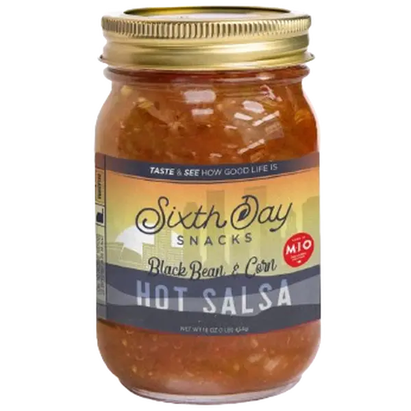 Sixth Day Snacks Hot Black Bean & Corn Salsa (16 oz.) - Fresh Ingredients, Savory Flavor, Vegan, Gluten Free